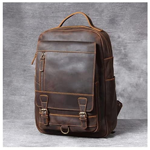 GHQYP Mode Retro Leder Rucksäcke 15 Zoll Leder Laptop Rucksäcke Tragbarer Rucksack Herren Und Damen Tagesrucksack