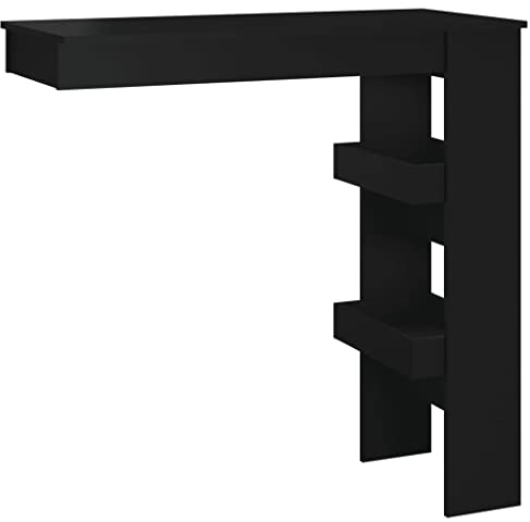 Makastle Bartisch Stehtisch für Wandmontage mit 2 Staufächern Bartresen Bistrotisch Esstisch Küchentisch Schwarz 102x45x103,5 cm Holzwerkstoff