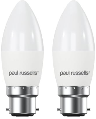 paul russells LED Candle – Dimmable Bayonet Fitting Light, 5.5W 470LM B22 C37 LED Bulbs, 40w Equivalent, 2700K Warm White, Dimmer BC Energy Saving Ceiling Lightsbulbs, Pack of 2
