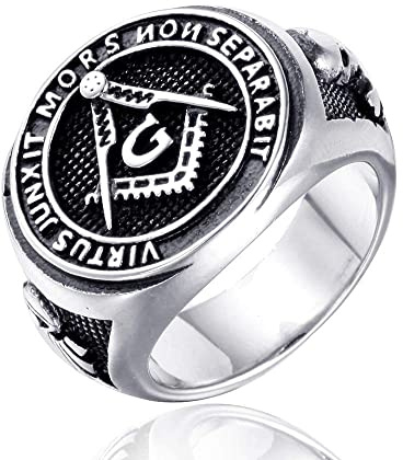 QIAMNI Edelstahl-Freimaurer-Ring für Männer, Vintage-Freimaurer-Symbol, Freimaurer-Ringe, Hip-Hop-Retro-Ring, religiöser Biker-Ring, Schmuck, Geschenk für Männer und Jungen