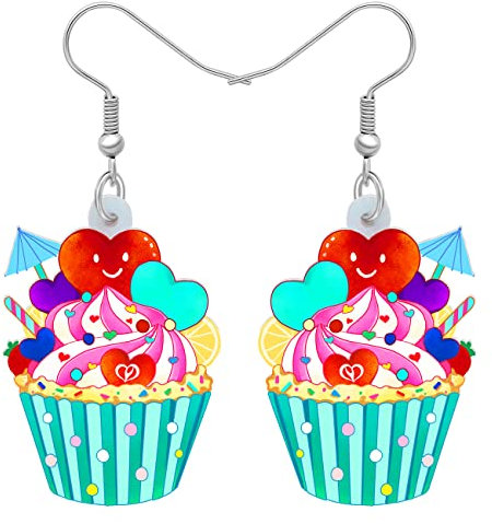 LONYOO Valentinstag Acryl Eiscreme Torte Ohrringe Kuchen Boxen Baumeln Tropfen Herz Schmuck für Frauen Mädchen Liebhaber Charms (Blau)