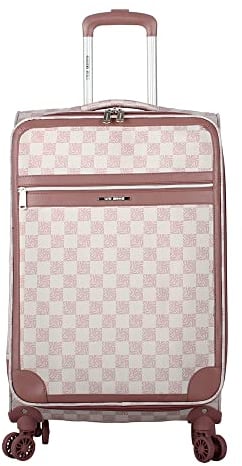 Steve Madden Designer Luggage Collection – Leichter 61 cm erweiterbarer Softside-Koffer – mittelgroße rollende 4-Spinner-Räder, karierte Tasche (Chalet Pink, 24in, Erweiterbarer Softside-Koffer
