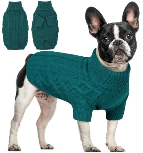 Hjumarayan Hundepullover mit Geschirröffnung – Warmer Strick Hundepulli für kalte Wintertage, Bequeme Hundekleidung für kleine bis große Hunde, weicher Winterpullover gegen Kälte (Pfauengrün M)