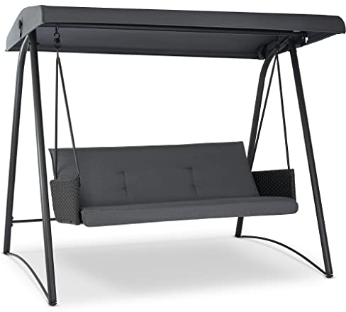 Bravich 3 Seater Canopy Swing Bench. Adjustable Swinging Garden Chair With Cushions, Waterproof Fabric, UV Protection & Heavy Duty Metal Frame. Outdoor Garden Patio Furniture - (Grey, 7'x6')