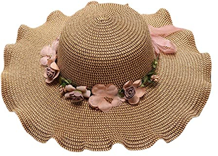 Sol Sombreros para Mujeres Sombreros De Playa Anchos Sombreros De Paja con Lápidas De Verano Plegables De Flores para Suministros De Viajes De Verano