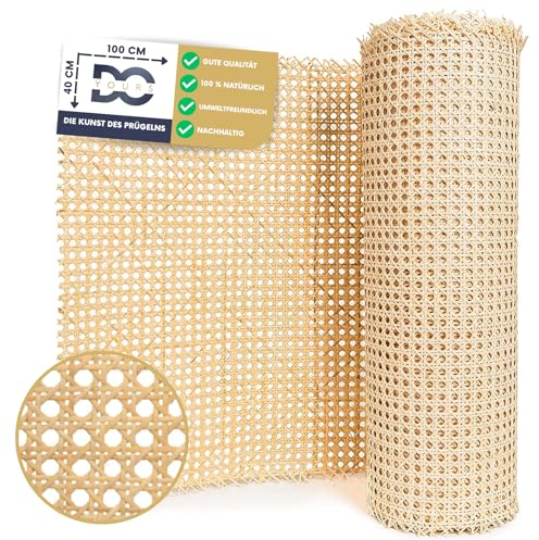 DO YOURS Rollo de Ratán de Caña Natural para Reparación y Restauración de Muebles y Chaises, Ideal para Proyectos DIY y Artesanía, Aporta Un Toque Único a Tus Creaciones (40X100CM)