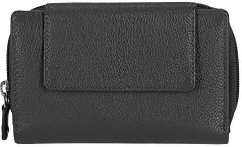 KENORADA Hochkantbörse Damen Mekong Flap Wallet L | schicke Geldbörse für Damen | aus hochwertigem Echtleder | geteiltes Münzfach mit Reißverschluss| 15 Kartenfächer für Kreditkarten (schwarz)