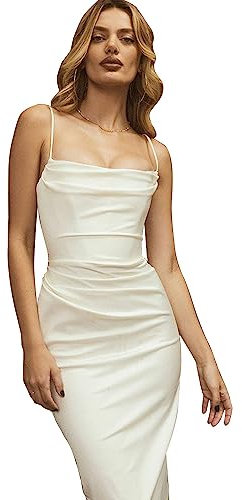 KBRPEY Elegante Kleider Damen Eng Anliegend Sommerkleid Damen Figurbetontes Ärmelloses Kleider Partykleid Faszinierend Bodycon Kleid Weiß Lang(Weiß S)