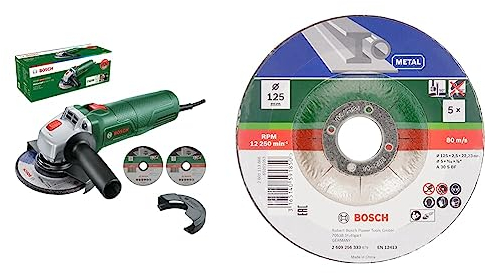 Bosch kompakter Winkelschleifer UniversalGrind 7-125 (750 W; 2x Trennscheiben; 1x Schleifscheibe; im Karton) + 6 x Trennscheiben (Metall, Passend zu handgeführten Winkelschleifern Ø 125 mm, Zubehör)