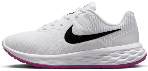 NIKE Women's W Revolution 6 Nn Sneaker, White Black Vivid Sulfur Vivid Purp, 4 UK