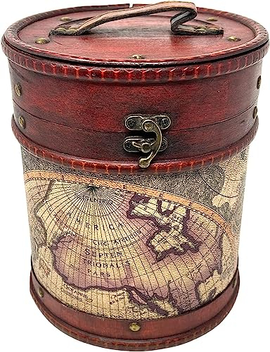 JAYOGLA Portabottiglie in legno da collezione per birrerie e giardini, in pelle, con maniglia, per presentazioni, whisky, chiusura a scatto in metallo, feste, matrimoni (design con mappa rotonda)