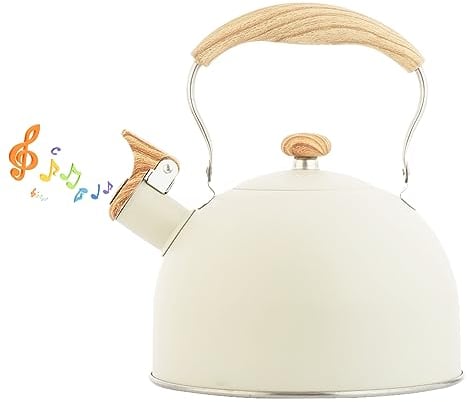 LOMUG Bouilloire Sifflante, 2,5L Inox Bouilloire Induction avec Poignée en Bois Vintage Bouilloire Camping Kettle pour Cuisine Extérieure Cuisinière à Gaz Poêle à Bois