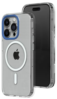 RhinoShield Clear Case kompatibel mit MagSafe für [iPhone 15 Pro]|Überragende Magnetstärke, Vergilbungsresistenz, Kristallklar, optimaler Schutz und personalisierbar - Kobaltblau Kamera-Ring