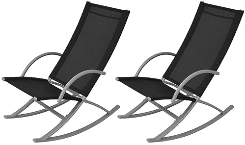 BaraSh Garten-Schaukelstühle 2 STK. Stahl und Textiline Schwarz Schaukelstuhl Outdoor Schaukelstuhl Garten Rocking Chair Outdoor Schaukelstuhl Garten Wetterfest