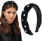 CAREDGO Haarreifen Samt, Haarreif Geflochten mit perlen Schwarz Stirnband Damen Breit Headband Elegant Haarband Perlenstirnband Haarschmuck Schwarzes Perlenhaarband für Frauen,13cm * 3cm