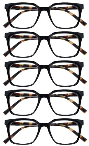 OPULIZE KOI Lesebrille 5er Pack - Große Rechteckige Brillenfassung - Schwarz - Damen Herren Unisex - Federscharniere - RRRRR50-1 - +2.00