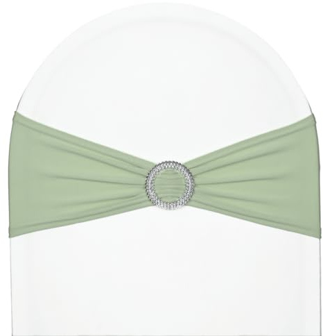 SweetEver SweetEasy Lot de 50 écharpes de Chaise en élasthanne Vert Sauge, Fabrication Durable, nœuds Extensibles avec Boucle Extensible pour fête de Mariage, Banquet, événement, fête prénuptiale,