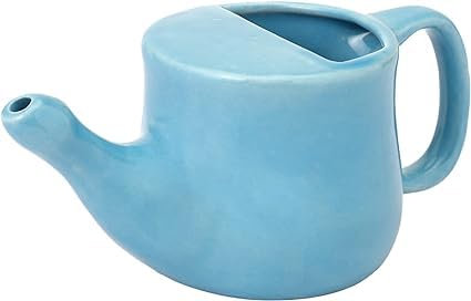 Ancient Impex Ceramic Neti Pot 400ml (13.5 fl oz) – Spill-Proof Design with 5 Neti Salt Sachets, Sky Blue Nasal Rinse Pot for Sinus Relief & Ayurveda