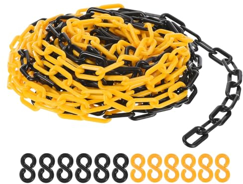 PATIKIL 15m Absperrkette Kunststoff mit 12 Kettenglieder Warnkette Plastikkette Sicherheitskette Plastik Dekorationskette von Flächen stabil für Absperrung, Gelb Schwarz