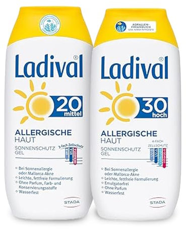 Bundle aus Ladival Allergische Haut Sonnenschutz Gel LSF 20 – Parfümfreies Sonnengel für Allergiker, 200ml + Ladival Allergische Haut Sonnenschutz Gel LSF 30-200ml