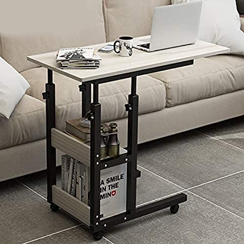 Überbetttisch mit frei verschiebbaren unteren Rädern, höhenverstellbarer Laptop-Wagen, Computertisch, Sofa-seitlicher Krankenpflege-Lese-Frühstückstisch,E,80x40cm