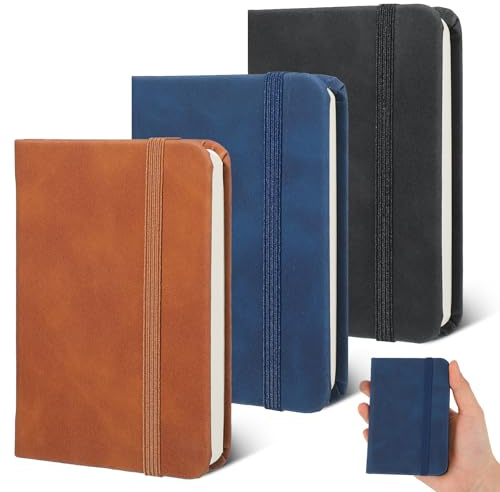 Radsocken Confezione da 3 quaderni tascabili, formato A7, 3 stili in pelle PU con fascia elastica, formato tascabile, facile da trasportare, resistente all'inchiostro, mini notebook (3 x 100 fogli)