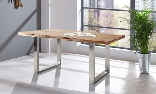 WOLF MÖBEL WOOD YOU LIKE Wolf MÖBEL Live Edge Yoga Esstisch Shisham massiv Steel Legs 160x90 Platte 55 mm, 6479-E-NA