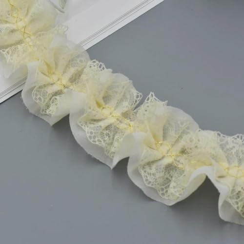 Chiffon-Jacquard-Mitte, Goldfaden, doppelte Plissee-Spitze, DIY-Mädchen-Kopfbedeckung, Schultergurt, Kleid, Rock, Innendekoration