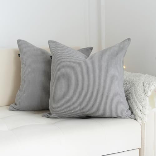 Kissenbezug 50x50 Grau Cord – Moderner Cord Sofakissen Bezug – Strukturierte Kissenhülle mit Reißverschluss – Waschbar & Gemütlich – Deko Kissenbezug für Couch, Wohnzimmer & skandinavisches Design