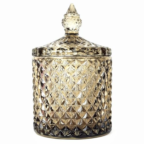YILUSHENGHUA Colorful Glass Jar With Lid,Candy Cookie Jars,Jewelry Box,Buffet Jar Biscuit Containers Food Storage,Cottage Core Decor(Tawny)