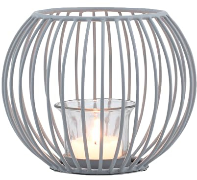 Marrakesch Skandinavische Deko Windlichter Metall Draht & Glas 15cm klein grau | Windlicht Teelichthalter Spectro als Gartendeko & Wohnzimmer Tisch Deko | Exquisite Kerzenständer für Teelichter