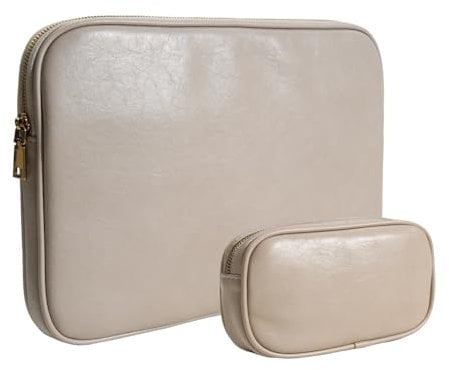 Yesmornsis PU-Leder Gepolsterte Laptoptasche 13 Zoll Kompatibel mit 2024 MacBook Air 13,6 A3113 M3 A2681, Neuem MacBook Pro 13 M2 A2686 mit Ladetasche Farbe Sand