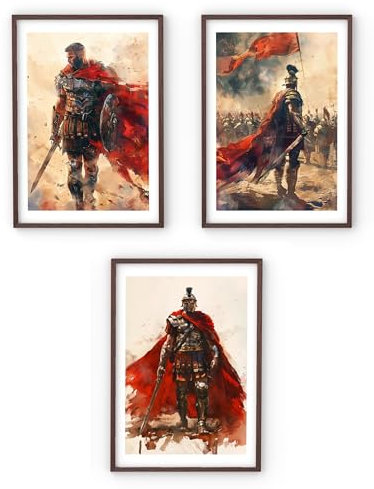 MJ-GRAPHICS® Poster Set Römer Krieger Jungen Gamer & Jugendzimmer Bilder Römische Armee Poster Gaming Zimmer Deko, 3xA2, Gladiator Cäsar Legionär Bilder Mittelalter Wanddeko Deko Bilder ohne Rahmen