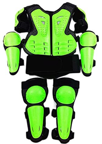 Ropa De Motocross para Niños, Armadura Verde Pecho De Motocross Protección De Armadura Corporal De Motocicleta para 5-13 Años Equipo De Motocross para Niños con Rodillera Y Codera