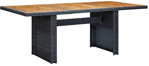 Iiaky Gartentisch Dunkelgrau Poly Rattan und Akazie Massivholz Gartentisch Ausziehbar TerrassenmöBel Tisch Outdoor Balkontisch Garten MöBel DraußEn