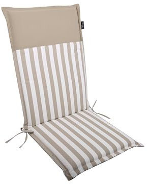 LILENO HOME Malt - Cuscini per sedia da giardino, set da 1 con schienale alto, a strisce di sabbia, tinta unita e sabbia, comodi cuscini per sedie da giardino