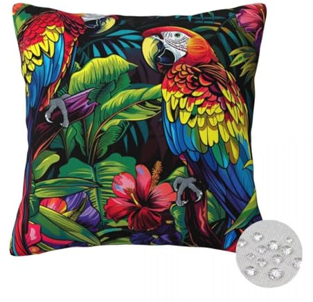 2er Set Kissenbezug 50x50 cm Outdoor Kissenhülle Wasserdichte Sofakissen Papagei Gedruckte dekokissen Vegetativ Couch Kissen Outdoorkissen für Sofa Balkon Terrasse Garten Bauernhause Dekorativ -FS194