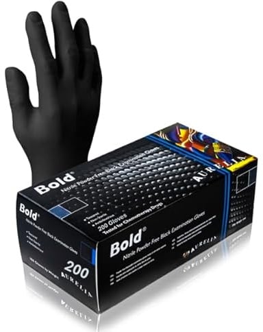 Janit-X All your Janitorial needs Powder Free Black BOLD Nitrile Gloves | Examination Gloves | 2 x 100's | Beaded Cuff | Latex Free | (Extra Large)