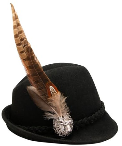 Alpenflüstern Flecht Filzhut Fasanen Hirschfeder (schwarz) ADV156