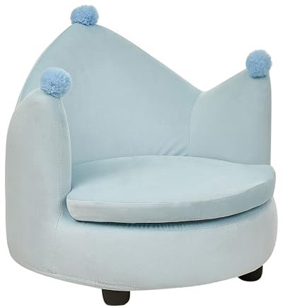Beliani Kindersessel Samt hellblau Kronenform mit Bommeln Polstersessel rund modern Vega