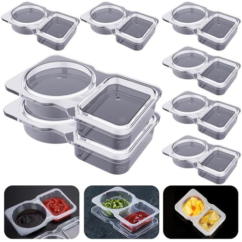 ZephyrHome Conteneurs à Condiments Réutilisables à Double Compartiment, Lot de 8, Voyages Boîtes à Condiments Jetables, Récipients Alimentaires Portables avec Couvercles pour Sauces et Condiments