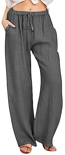 Giacche Di Lana Pantaloni a gamba larga a vita alta da donna Pantaloni elastici con coulisse alla moda Pantaloni lunghi a gamba dritta comodi con tasche Pigiama Cotone (Dark Gray, XXL)