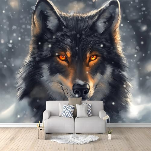 WHUOEUCO Papier Peint Murale 3D Loup Animal Dans La Neige 400x280 cm Papier Peint Panoramique Intissé Décoration Tapisserie Murale Moderne, pour Chambre Salon Mur de Fond TV
