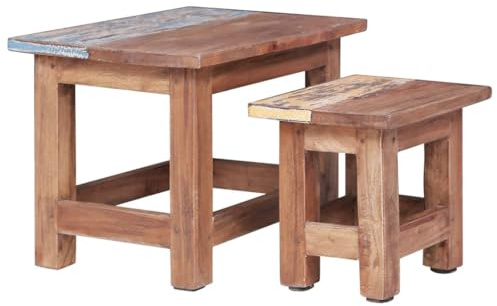 Teenpull Satztische 2er-Set aus massivem Altholz, recyceltes Mahagoni, poliert, gestrichen, lackiert, für Wohnzimmer, Schlafzimmer, Beistelltisch, Couchtisch, Nachttisch, vielseitig einsetzbar