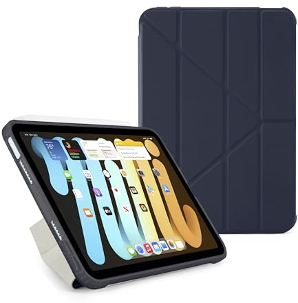 PIPETTO Origami No1 Original Case for iPad Mini (2024/2021), Slim 5-in-1 Stand Cover with Hard Clear Back, TPU Bumper, Pencil Compatible - Dark Blue