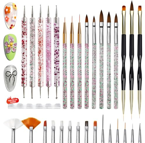 JODSONE 32Pcs Nail Art Brushes kit,Nail Art Tool Set,Dotting Tools,French Manicure,Dust Brush,Striping Brushes for Long Lines,Drawing Pen Painting Pen for Gel Polish Design Supply