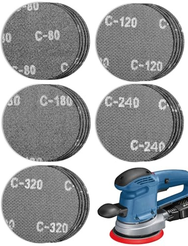 BESPOTCL Schleifgitter 150mm Klett 50 Stück | Körnung 80 120 180 240 320 | Für alle 150mm Exzenterschleifer und Schleifmaschinen