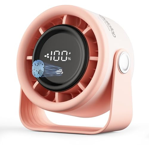gaiatop Small Desk Fan Rechargeable, Bedside Desktop Fan, up to 11.5 Hrs | Small Fan for Bedroom Dorm Office, Touch Control Display, 360° Tilt, 5-Speed Strong Wind, Gifts for Women Men Teens, Pink