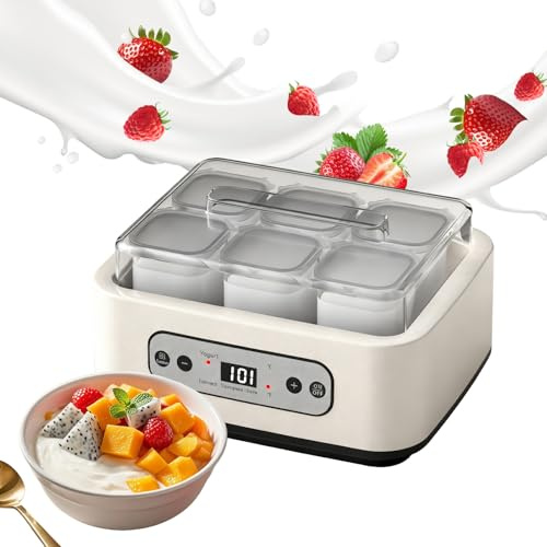 Joghurtbereiter mit 6 Glasbechern à 250 ml, Aartner Joghurt Maker Einstellbare Temperatur und Zeit, Hausgemachter Joghurt, Brotfermentation, BPA-frei, 20 W