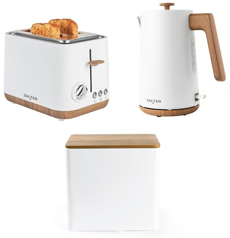 Salter Toronto Kitchen Set, Kettle Toaster Bread Bin, Matte White